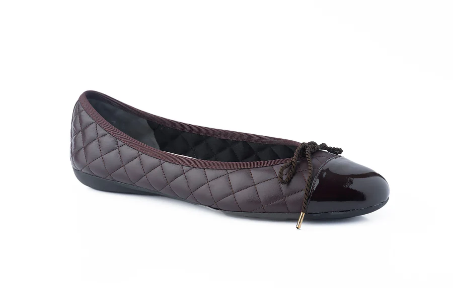 PAUL MAYER - BEST QUILTED LEATHER BALLET FLAT - SIZE 6 - PATENT BROWN / NAPPA BROWN