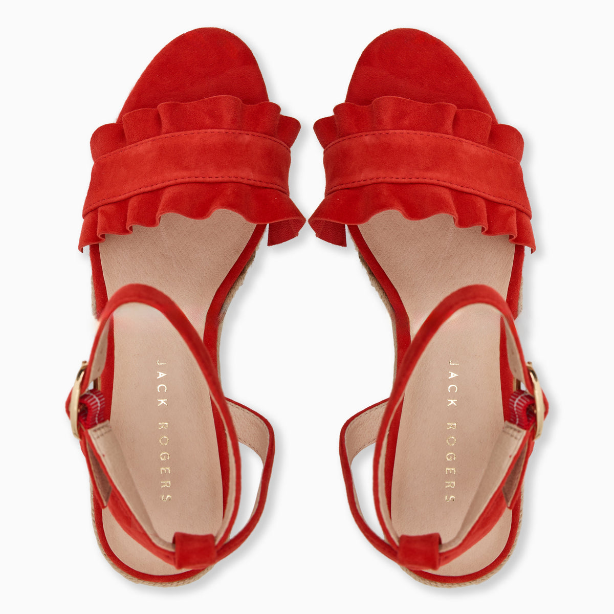 Jack Rogers - Rozette Ruffle Wedge - Suede Fire Red - view 3