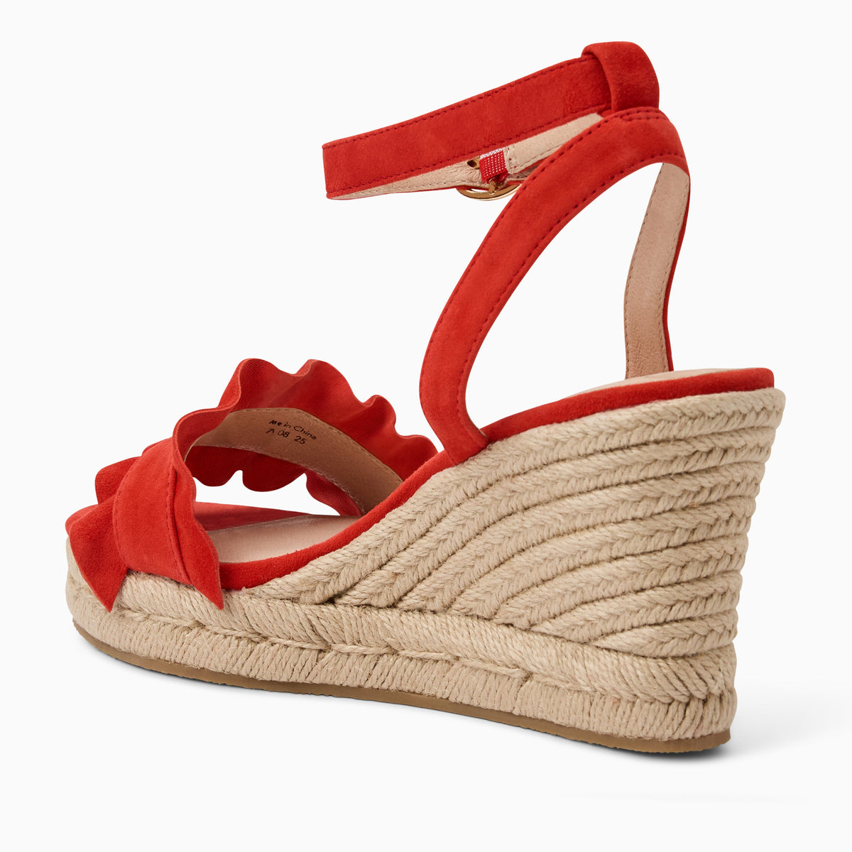 Jack Rogers - Rozette Ruffle Wedge - Suede Fire Red - view 4