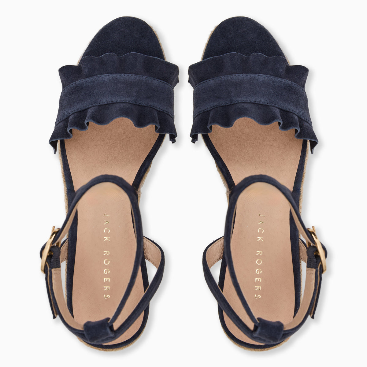 Jack Rogers - Rozette Ruffle Wedge - Suede Navy - view 3