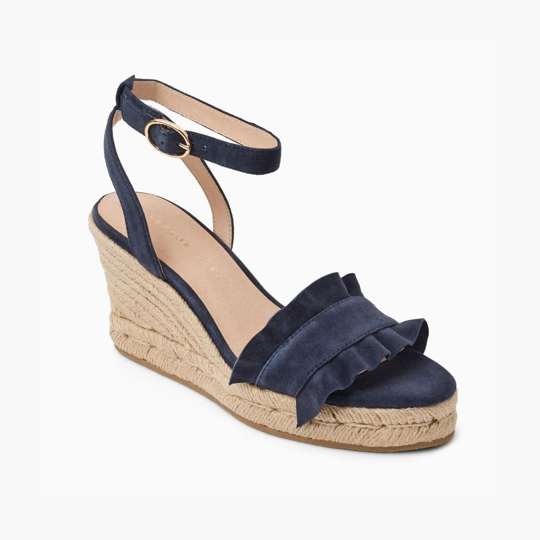 Jack Rogers - Rozette Ruffle Wedge - Suede Navy - view 1
