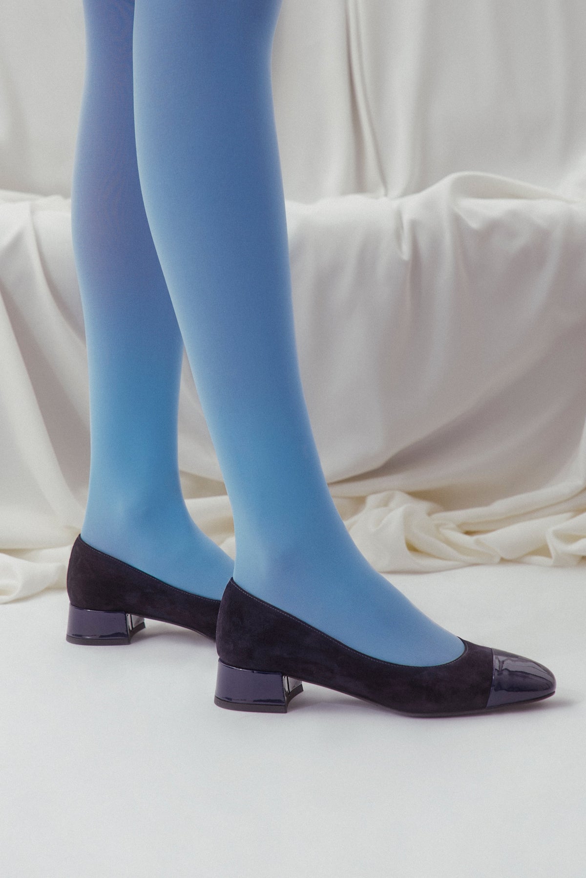Michele Lopriore India Low Heel Pump, Suede Blue / Patent Blue, gallery view 4