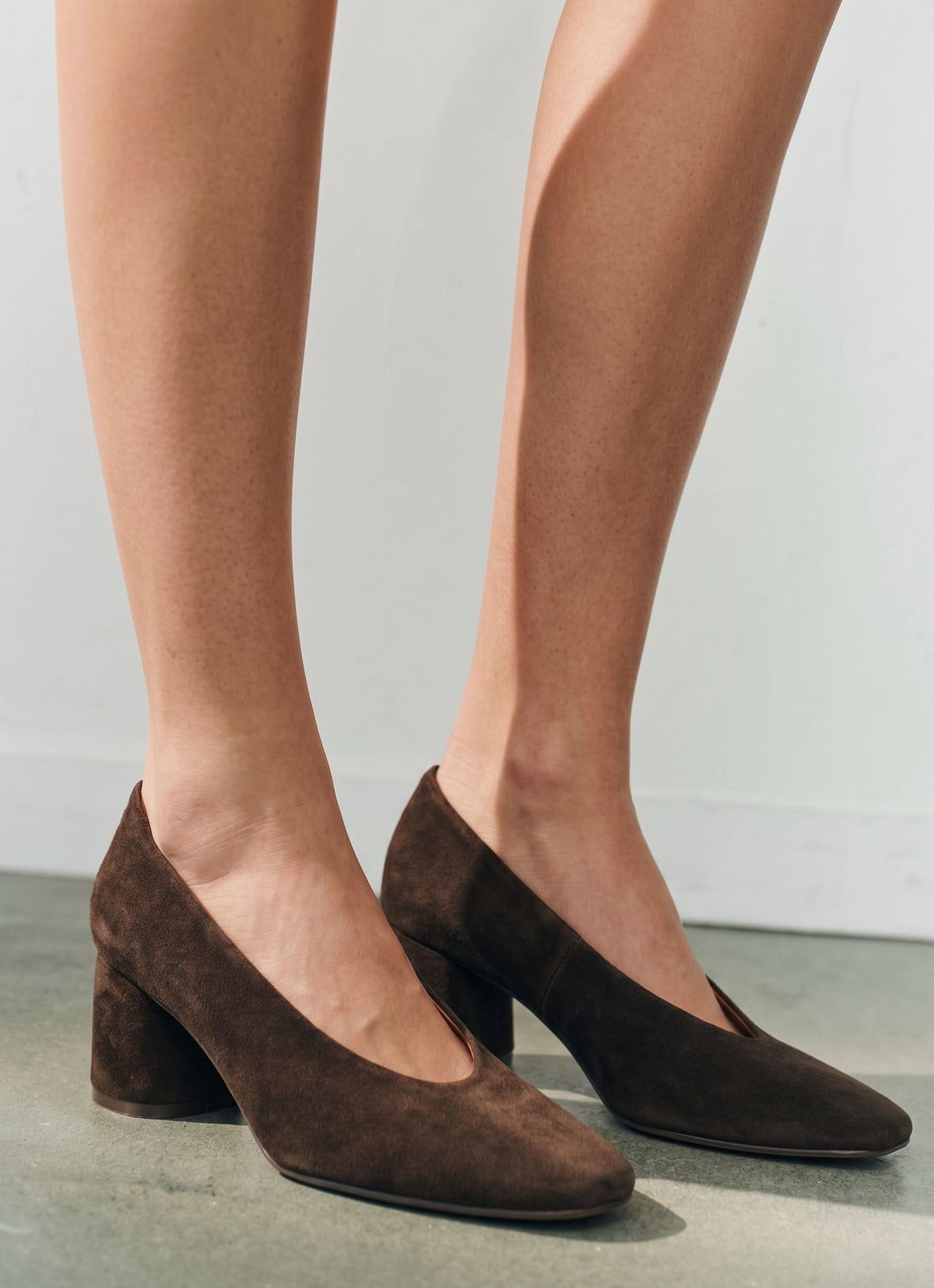 Michele Lopriore Angela Block Heel Pump, Suede Brown, gallery view 5