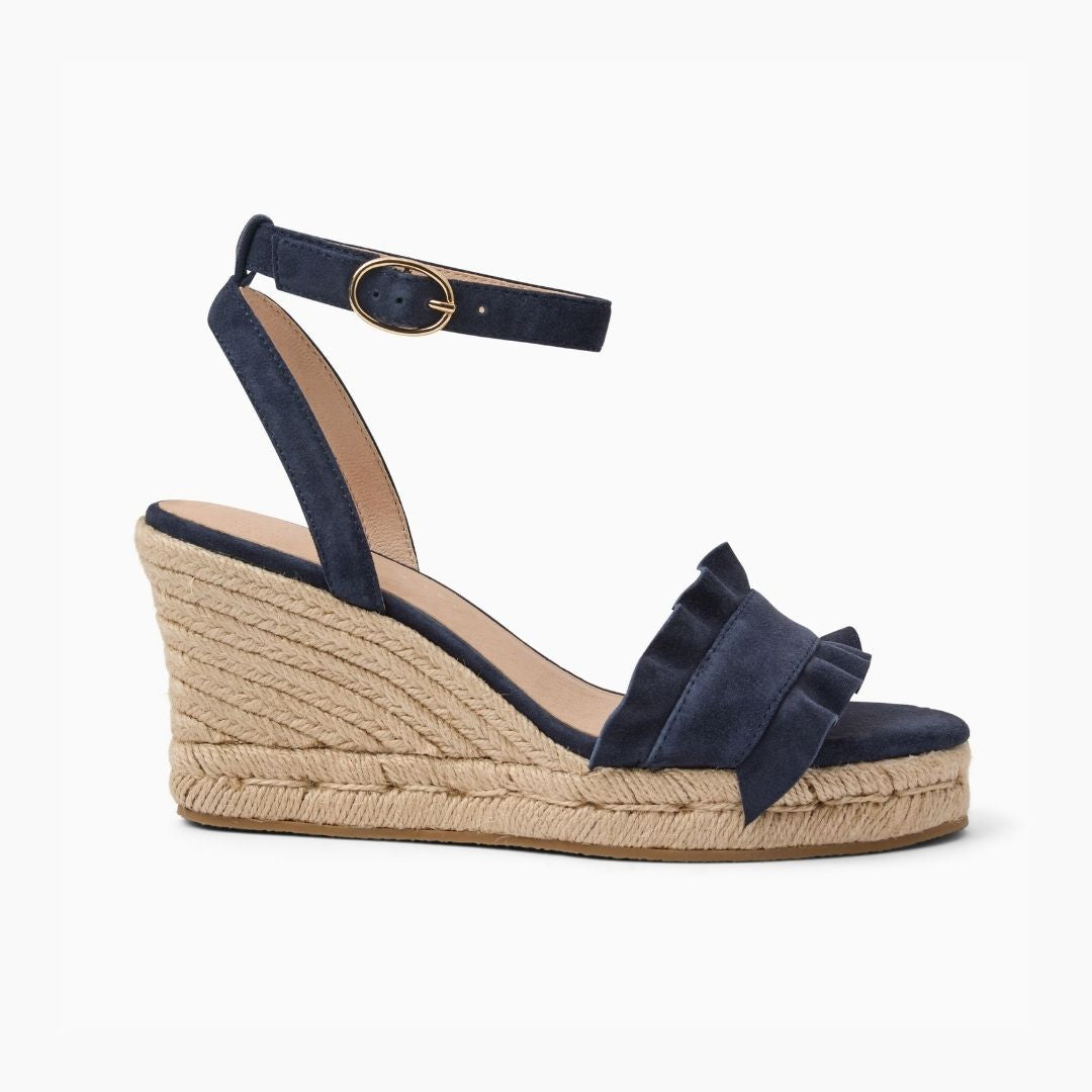 Jack Rogers - Rozette Ruffle Wedge - Suede Navy - view 2