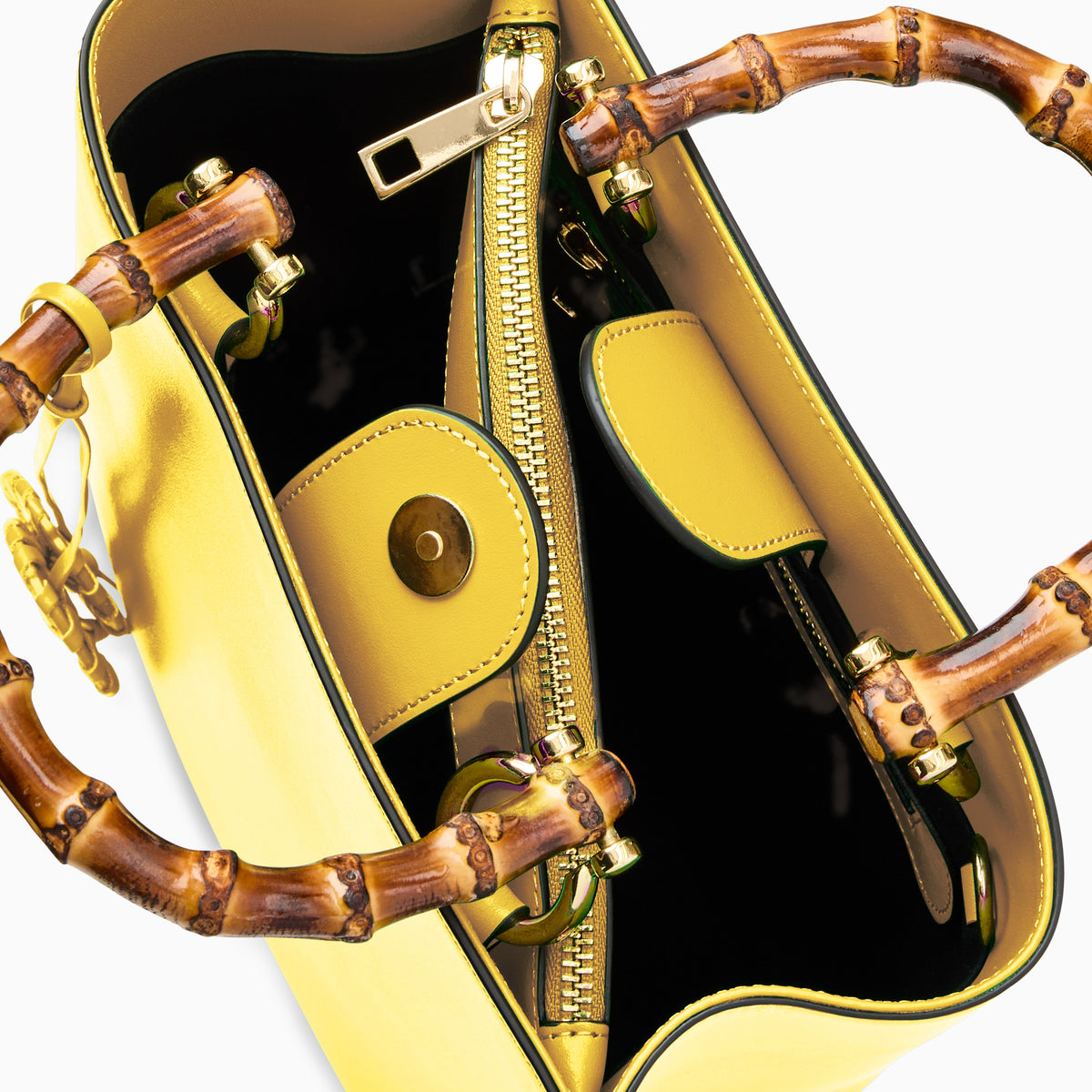 Lucianna Italian Leather Handbag in Bright Yellow, product view 3