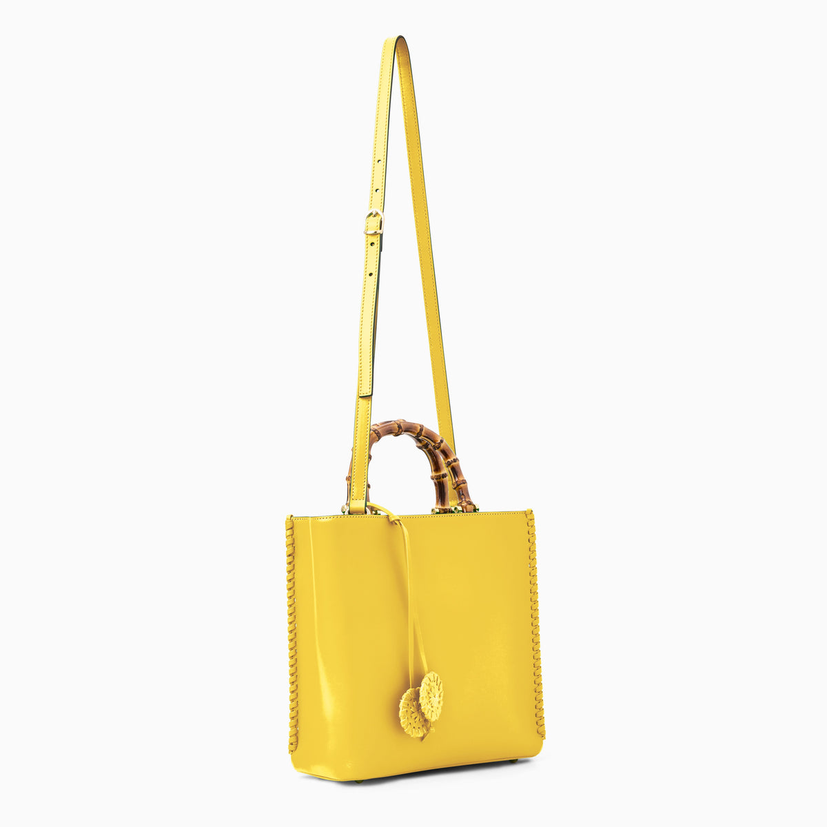 Lucianna Italian Leather Handbag in Bright Yellow, product view 5