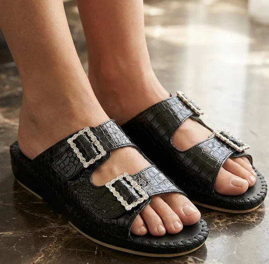 La Plume - Jen Rhinestone Leather Slide