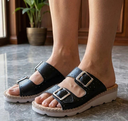 La Plume - Clara Women’s Double-Buckle Leather Sandal