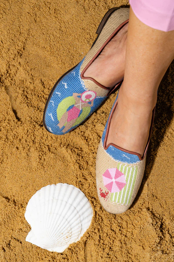 BY PAIGE - NEEDLEPOINT LOAFER IN BEACH DAY - SIZE 7 - BLUE, PINK, LIME & SAND