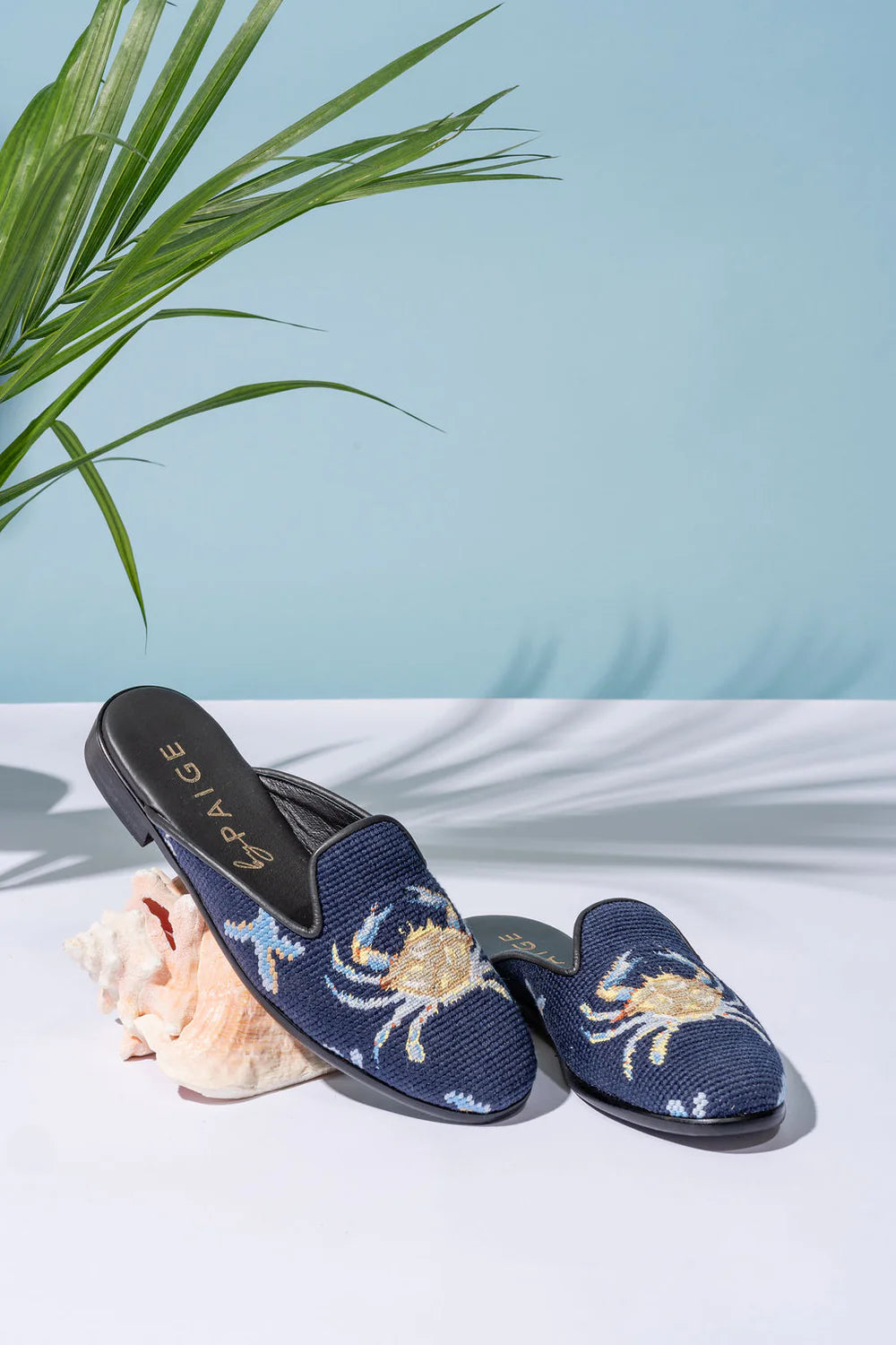 BY PAIGE - NEEDLEPOINT MULE IN CRAB