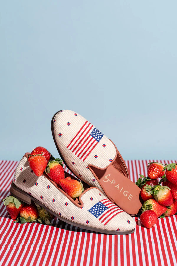 BY PAIGE - NEEDLEPOINT MULE IN AMERICAN FLAG