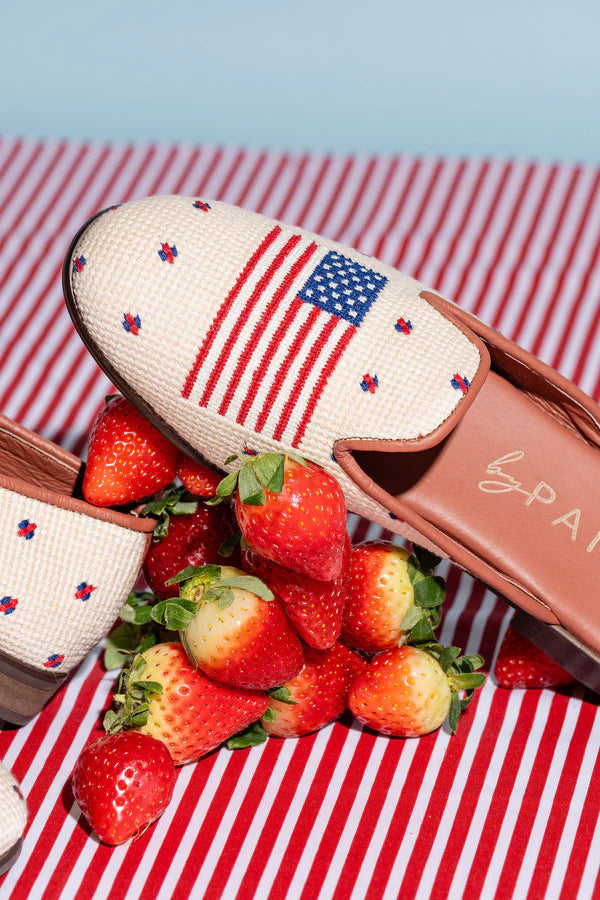 BY PAIGE - NEEDLEPOINT MULE IN AMERICAN FLAG