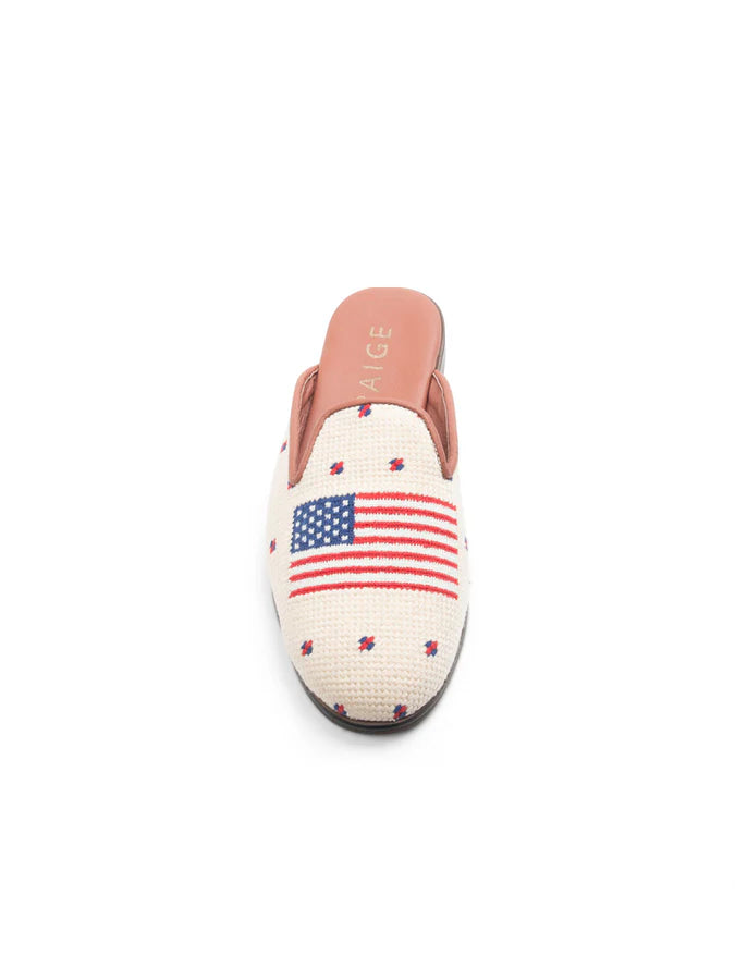 BY PAIGE - NEEDLEPOINT MULE IN AMERICAN FLAG