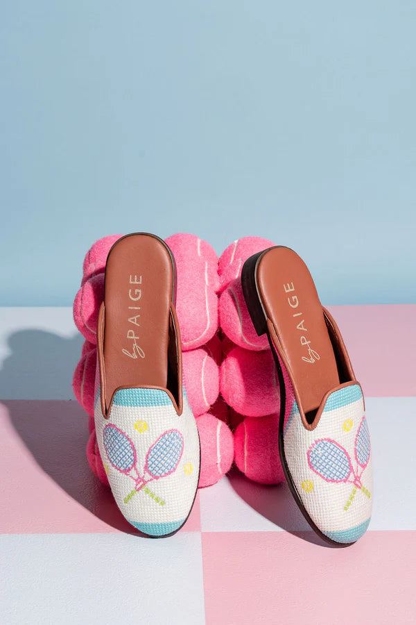 BY PAIGE - NEEDLEPOINT MULE IN TENNIS
