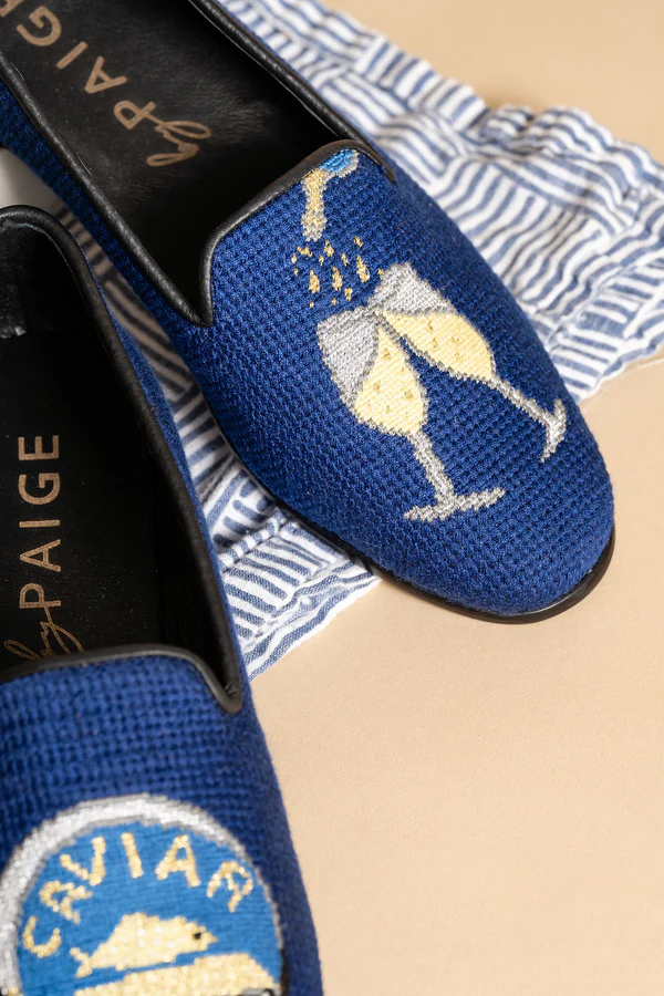 BY PAIGE - NEEDLEPOINT LOAFER IN CHAMPAGNE AND CAVIAR