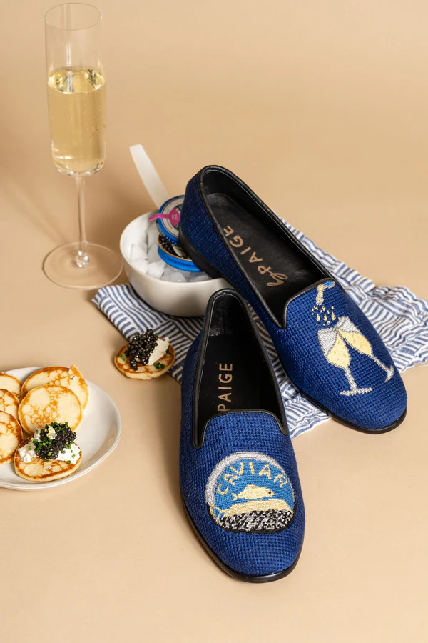 BY PAIGE - NEEDLEPOINT LOAFER IN CHAMPAGNE AND CAVIAR