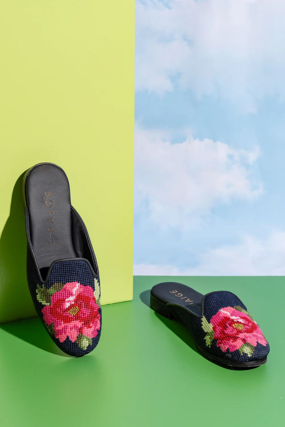 BY PAIGE - NEEDLEPOINT MULE IN PINK PEONY