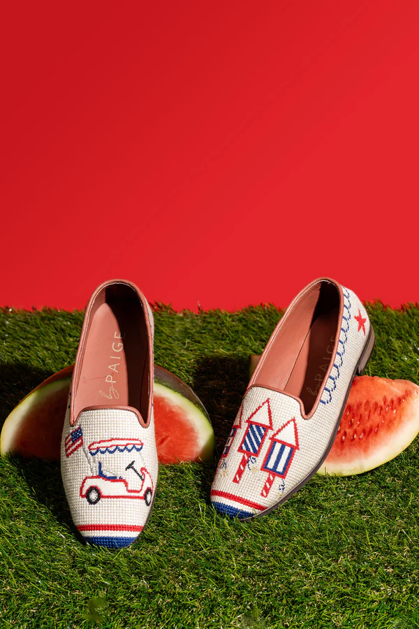BY PAIGE - NEEDLEPOINT LOAFER IN AMERICAN SUMMER - SIZE 10 - RED WHITE & BLUE