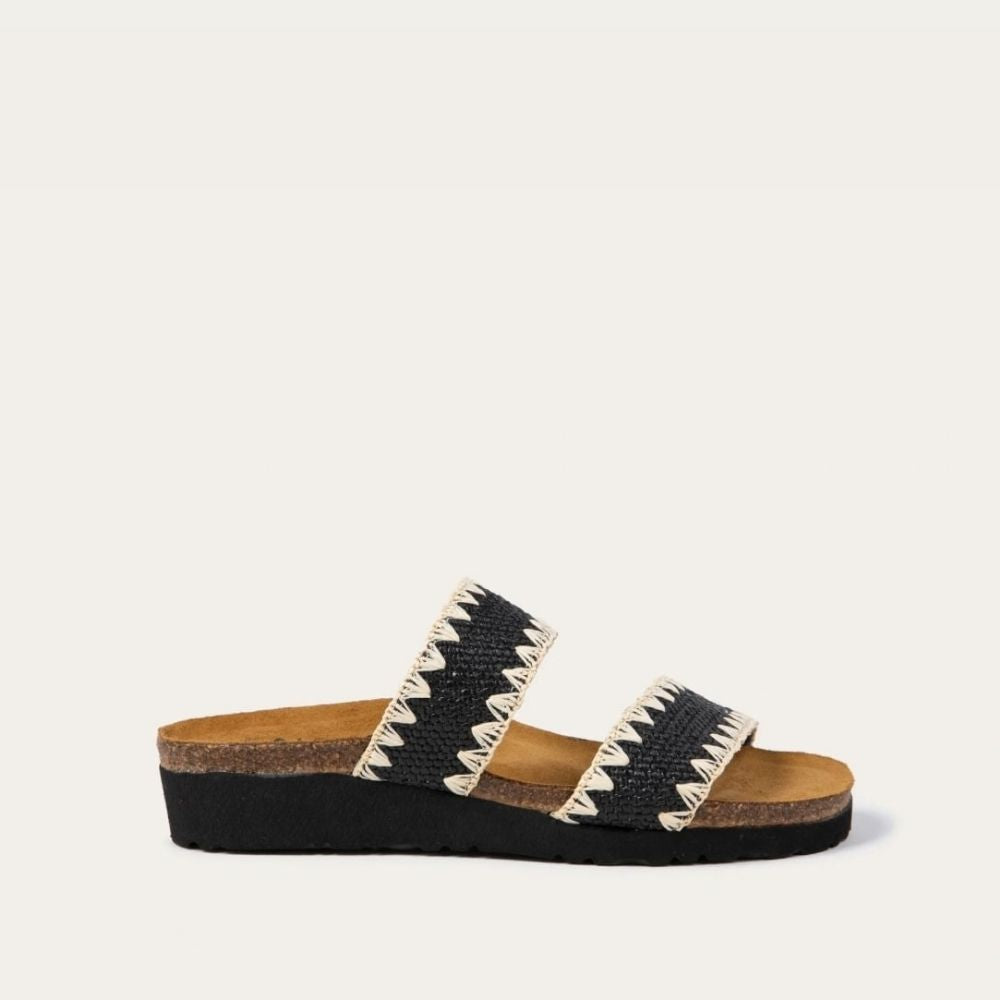 Dylan Slide in Black/Ivory Stretch, product view 1