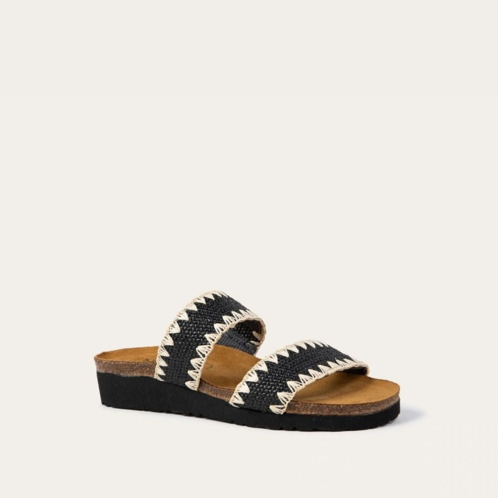 Dylan Slide in Black/Ivory Stretch, product view 2