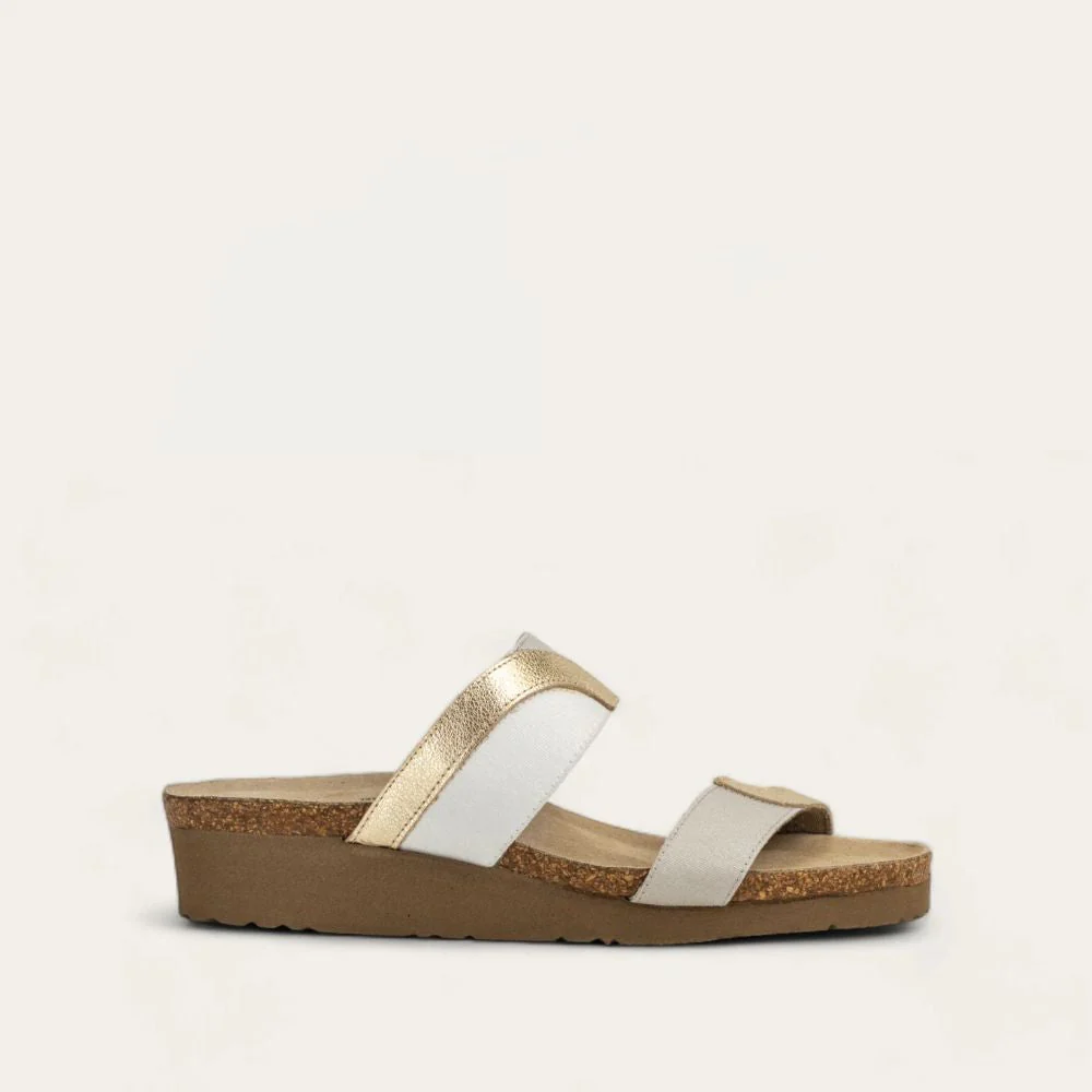NAOT - FRANKIE - SIZE 37 - RADIANT GOLD LTHR/ICE GRAY STRETCH/WHITE STRETCH