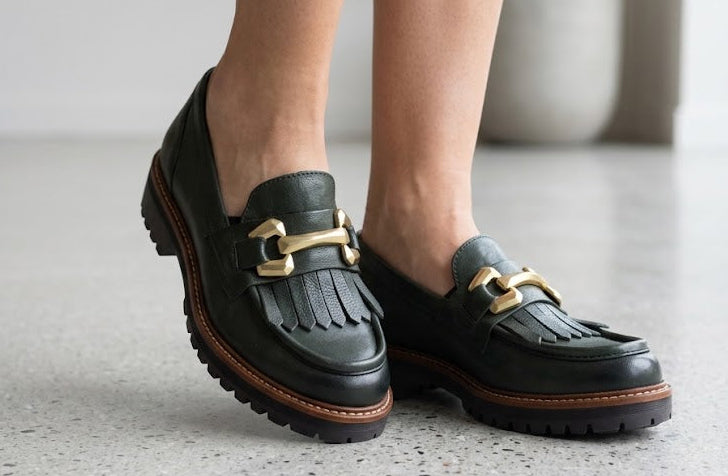 Eric Michael Whisper leather chunky lug sole loafer in Green — view 3