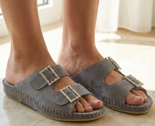La Plume - Jen Rhinestone Leather Slide