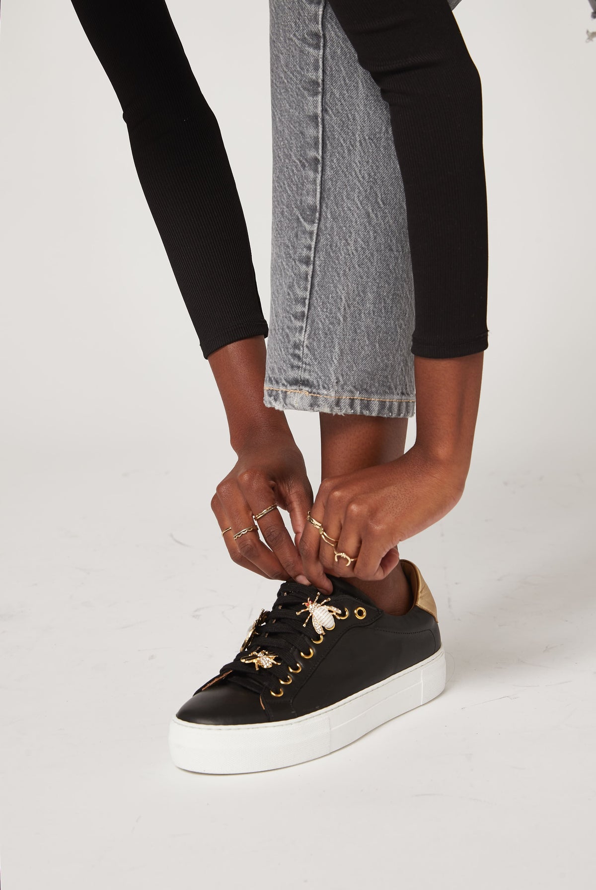Michele Lopriore Farfallina Sneaker, Leather Black, on-foot side view