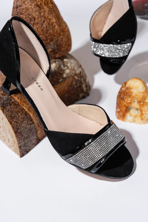 PATRICIA GREEN - PARKER D’ORSAY KITTEN HEEL SANDAL - SIZE 8 - BLACK CRYSTAL