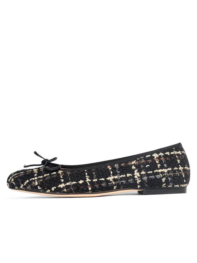 PATRICIA GREEN - SKIM BALLERINA FLAT - SIZE 10 - BLACK/GOLD TWEED