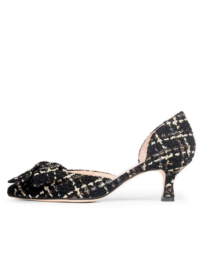 PATRICIA GREEN - MALIBU D’ORSAY KITTEN HEEL - SIZE 6 - BLACK/GOLD TWEED