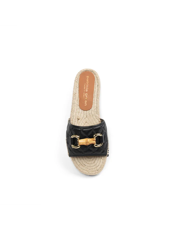 PATRICIA GREEN - VERONICA QUILTED FLAT ESPADRILLE - SIZE 6 - BLACK LEATHER