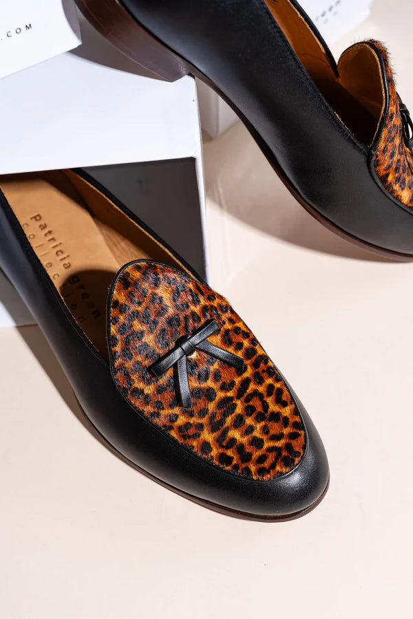 PATRICIA GREEN - COCO BELGIAN LOAFER - SIZE 7 - BLACK/LEOPARD