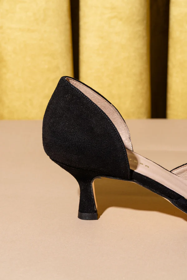 PATRICIA GREEN - BELLA D’ORSAY KITTEN HEEL - SIZE 6 - BLACK SUEDE