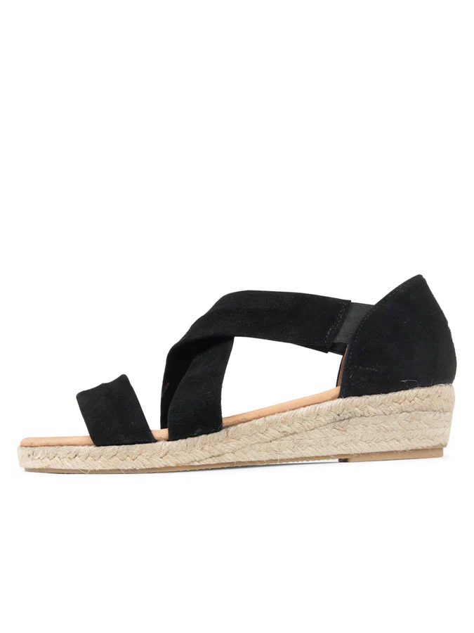 PATRICIA GREEN - ELIZA CRISS-CROSS ELASTIC ESPADRILLE SANDAL - SIZE 10 - BLACK SUEDE