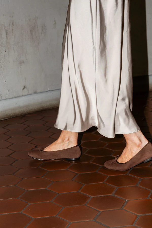 PATRICIA GREEN - SKIM BALLERINA FLAT - SIZE 7 - CHOCOLATE SUEDE