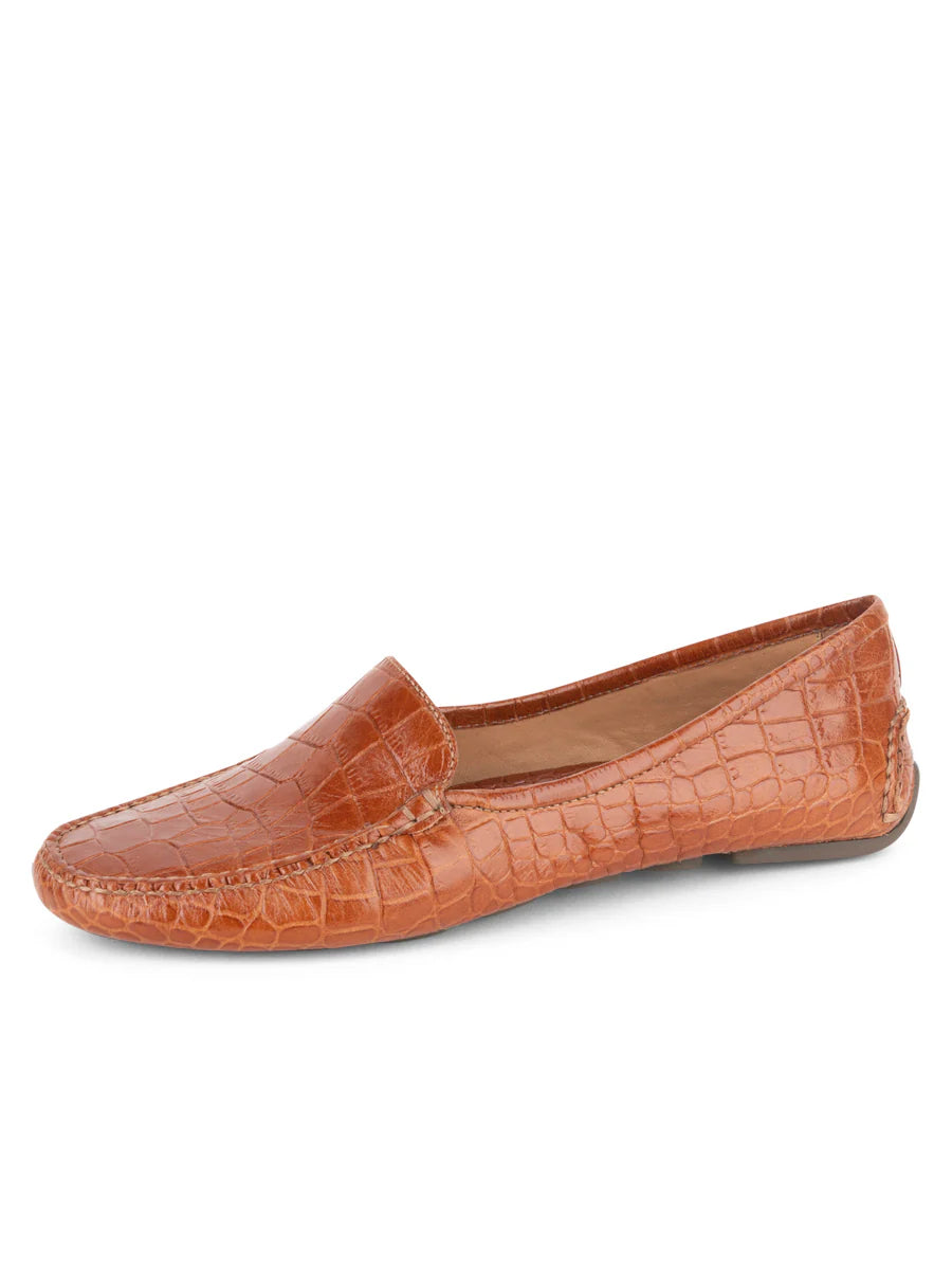 PATRICIA GREEN - JILLIAN DRIVING MOCCASIN IN CROCODILE - SIZE 10 - COGNAC CROCODILE