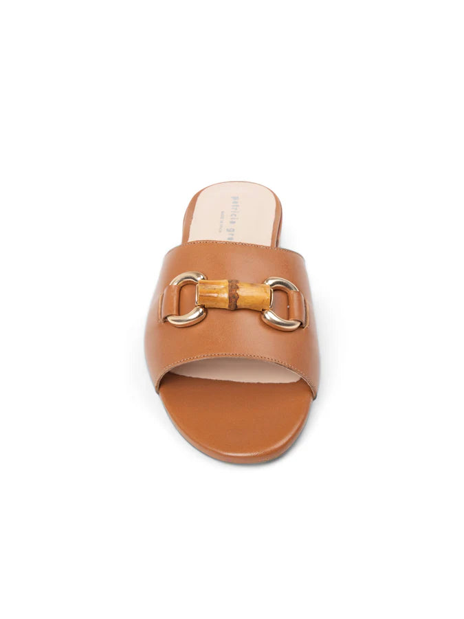 PATRICIA GREEN - CHARLIE BAMBOO BUCKLE SANDAL - SIZE 9 - COGNAC LEATHER