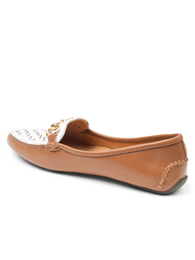 PATRICIA GREEN - KIM HORSEBIT WOVEN DRIVER - SIZE 10 - COGNAC/WHITE