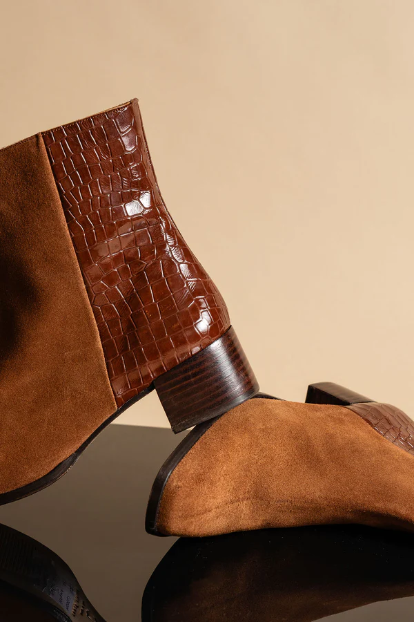 PATRICIA GREEN - DYLAN CROC EMBELLISHED BOOT - SIZE 10 - COGNAC