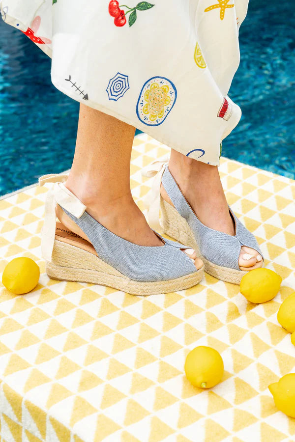 PATRICIA GREEN - DOLCE SLINGBACK ESPADRILLE - SIZE 9 - DENIM LUREX