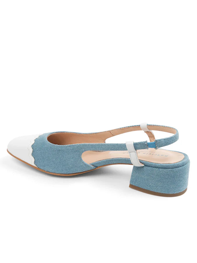 PATRICIA GREEN - PRESTON BLOCK HEEL SLINGBACK - SIZE 10 - DENIM/WHITE