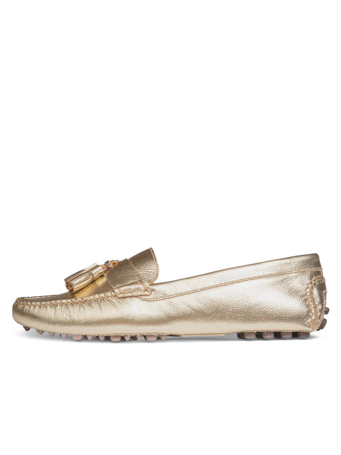 PATRICIA GREEN - JORDAN TASSEL DRIVER - SIZE 9 - GOLD LEATHER