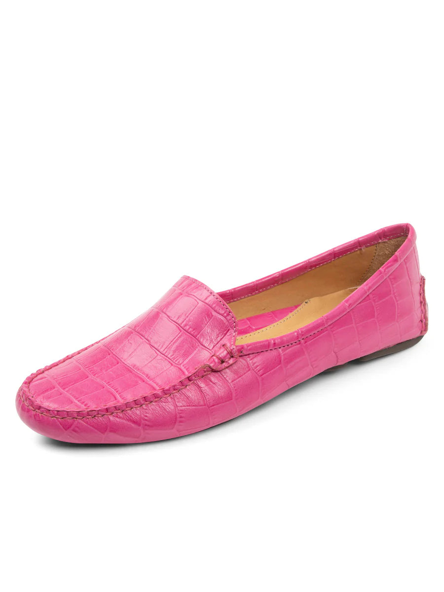 PATRICIA GREEN - JILLIAN DRIVING MOCCASIN IN CROCODILE - SIZE 6.5 - HOT PINK CROCODILE