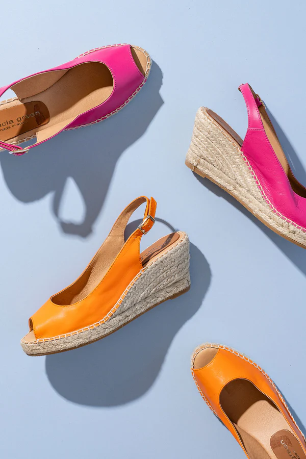 PATRICIA GREEN - PEYTON PEEP TOE SLINGBACK ESPADRILLE - SIZE 9 - HOT PINK LEATHER