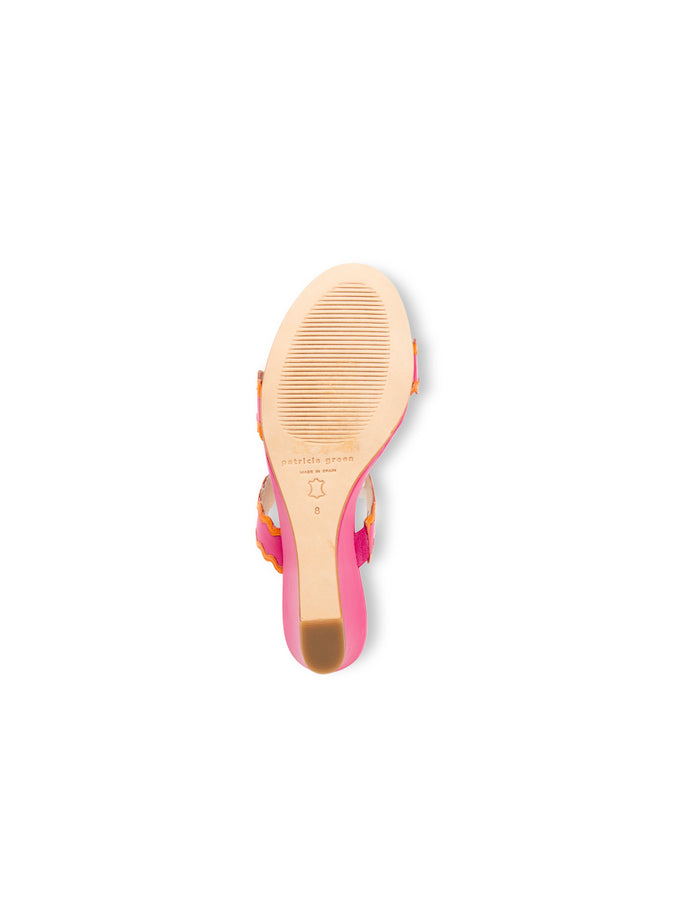 PATRICIA GREEN - PANAMA SCALLOPED TRIM WEDGE - SIZE 8 - HOT PINK/ORANGE