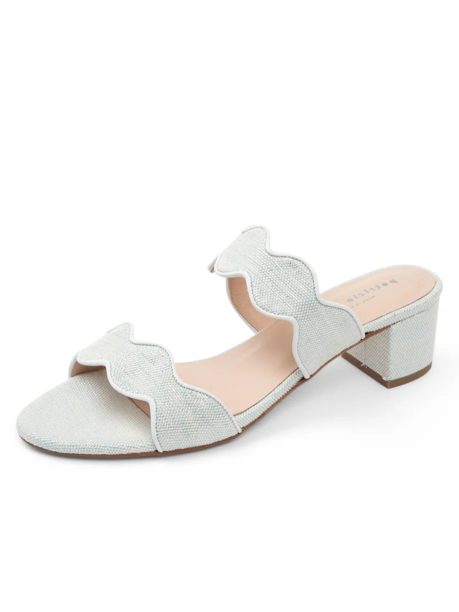 PATRICIA GREEN - PALM BEACH BLOCK HEEL SCALLOPED SANDAL - SIZE 7 - LIGHT BLUE LINEN