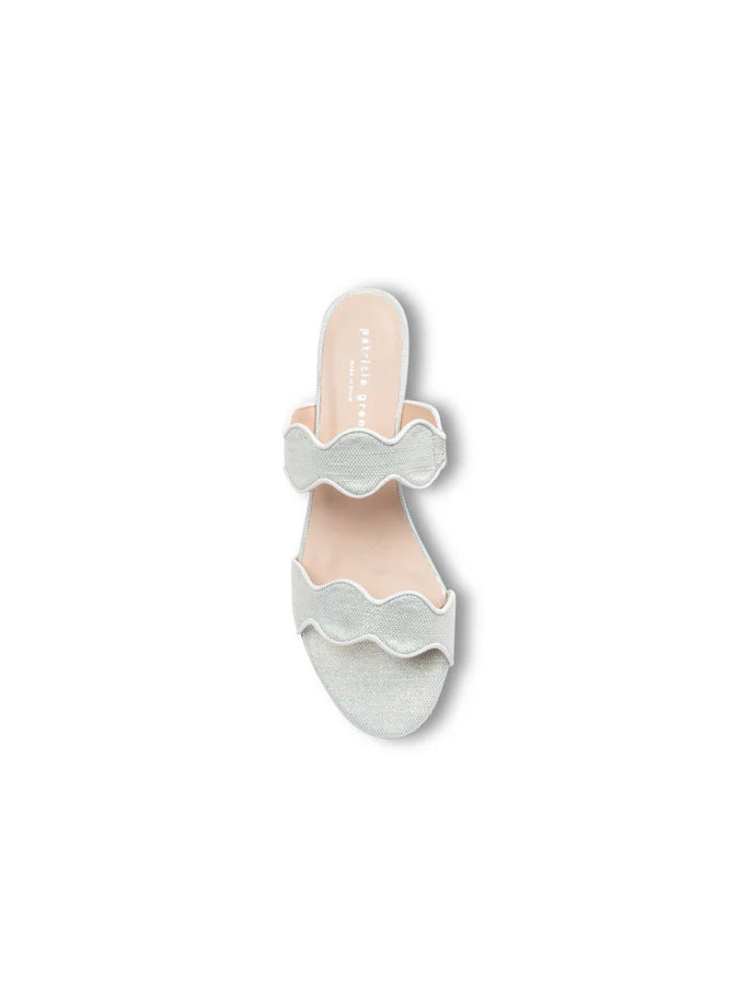 PATRICIA GREEN - PALM BEACH BLOCK HEEL SCALLOPED SANDAL - SIZE 7 - LIGHT BLUE LINEN
