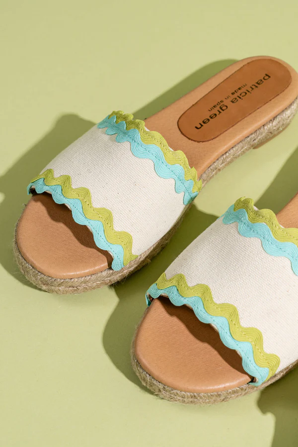 PATRICIA GREEN - AVA RIC RAC SLIDE - SIZE 8 - LIME/AQUA