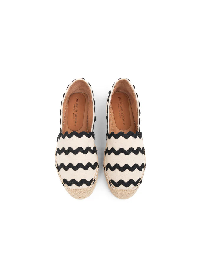 PATRICIA GREEN - ABIGAIL SLIP ON ESPADRILLE - SIZE 8 - NAT/BLACK
